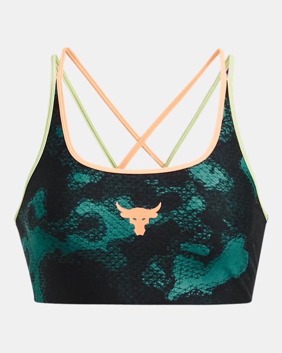 Women's Project Rock Crossback Family Printed Sports Bra in Green image number 11